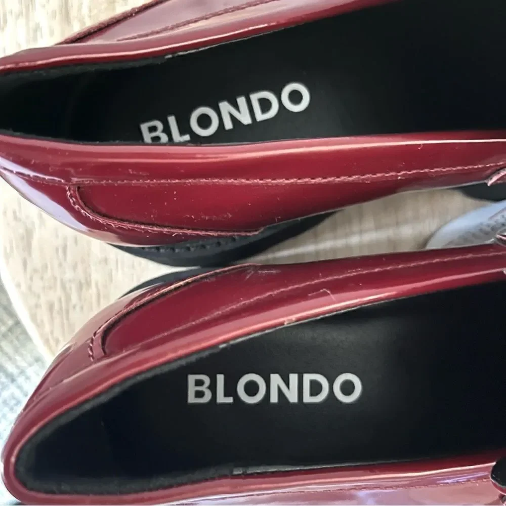 Blondo Waterproof Lug Sole Patent Leather‎ Burgundy LoaFERS NWOB - Picture 3 of 9